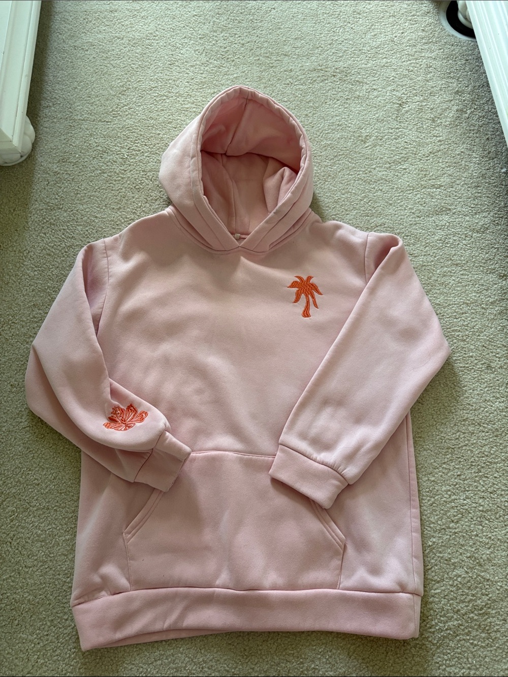 Pink palm Puff Soft Pink Hoodie with Orange Palm Embroidery